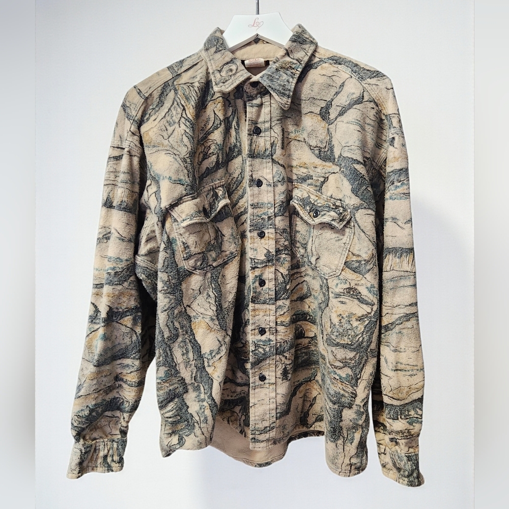 Vintage Melton Deerskin Woodland Chamois Shirt Mens 2XL USA Trees Rocks Cotton